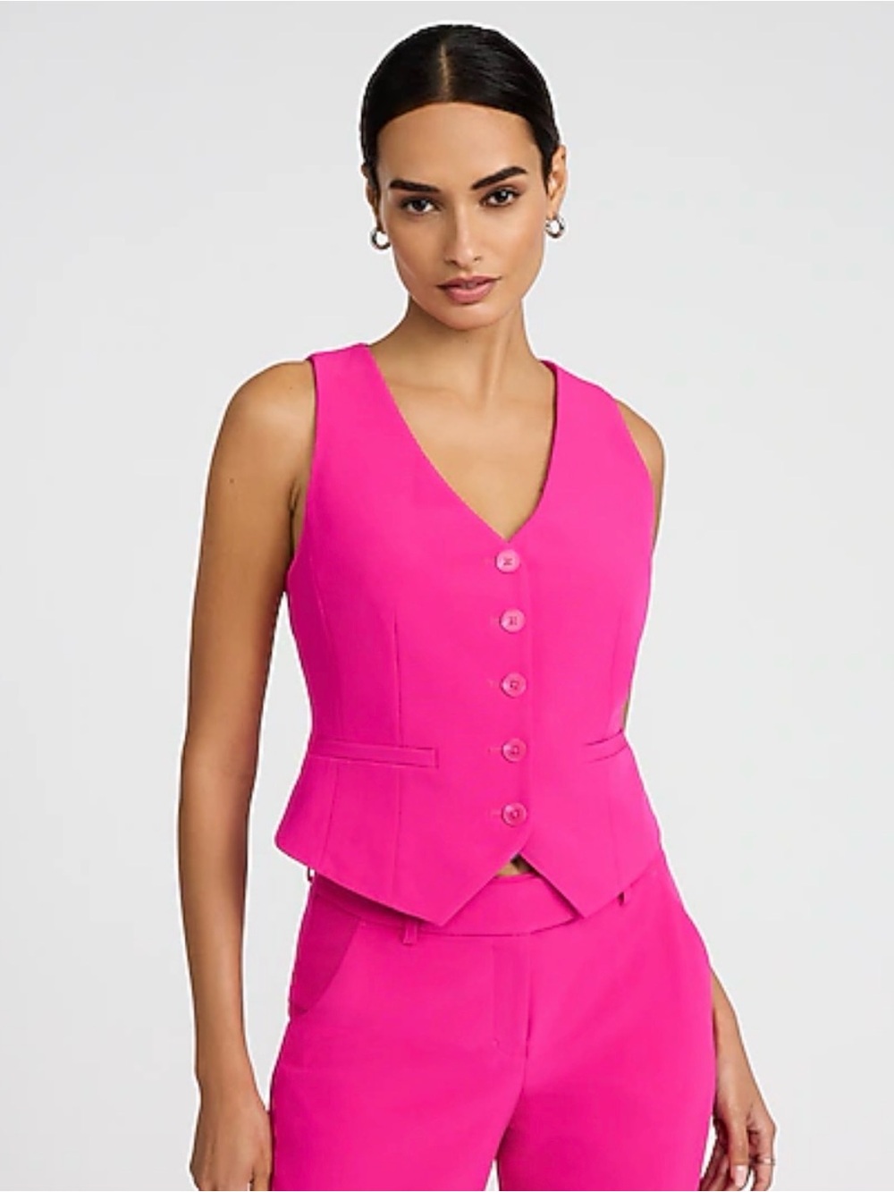 Express Hot Pink Editor Studio Stretch Five-Button Vest - Large